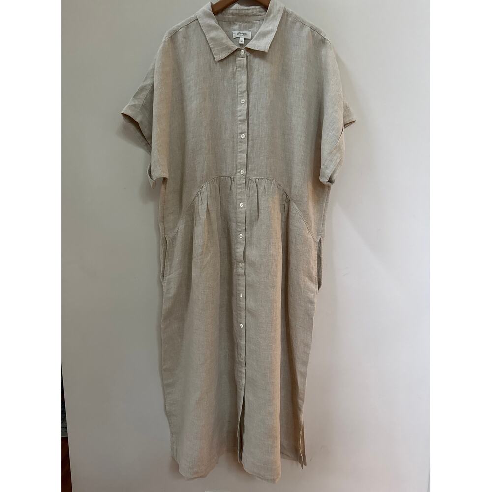 Relaxed Linen-Blend Midi Shirt Dress in Natural - Unbranded